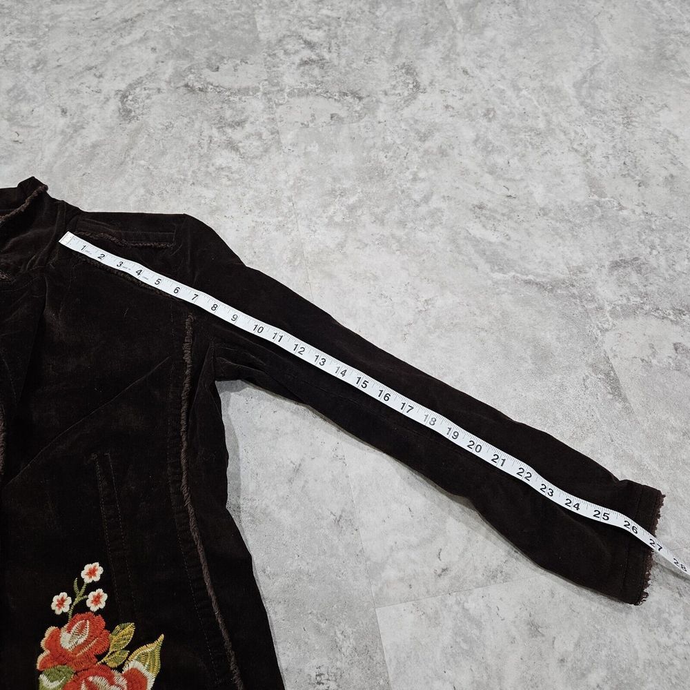 Vintage Y2k Kitkit Jeans Embroidered Brown Corduroy Jacket Shabby Chic Medium - Picture 15 of 16